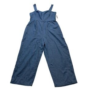 NWT Old Navy Cami Jumpsuit Women's Large Petite Blue Smocked Pockets